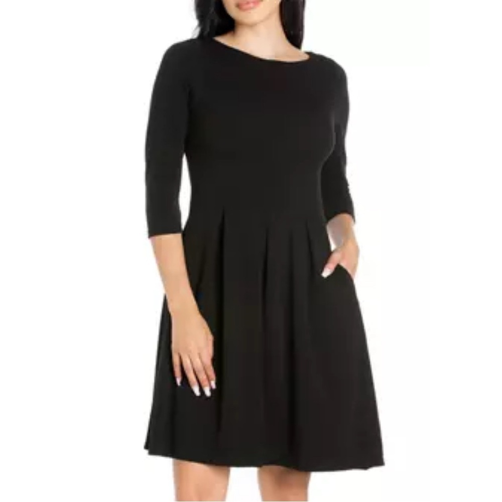 24/7 Comfort Apparel Black Pleated A-Line Dress